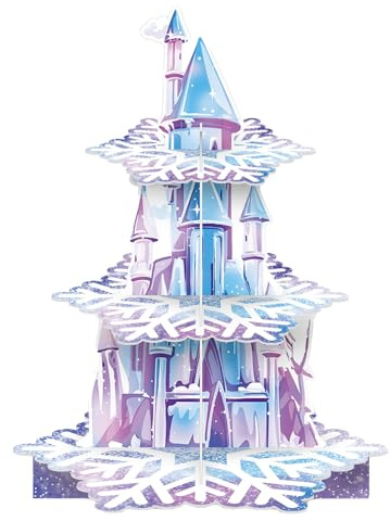 YINcrinx Dreistöckiger Kuchenständer zum Thema „Die Eiskönigin“, Dessertpräsentation mit winterlichen Schneeflocken, Partydekoration mit Burg-Kuchenturm