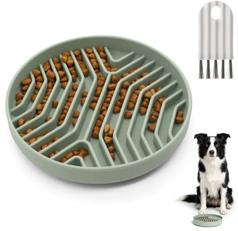 Slow Feeder Dog Bowl, Green | Makes Meal Time Fun, Slows Down Eating, Promotes Healthy Digestion, Non-slip and Durable