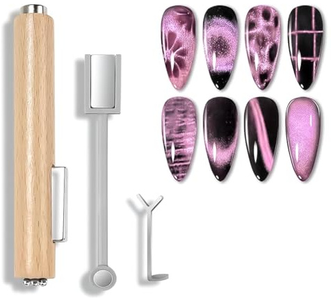 ZhuPu 3 Pcs Cat Eye Magnet Set for Nails, 3-in-1 & Double Ended Magnet Tool for Gel Polish, DIY Nail Art Kit with Heart Shape Tool