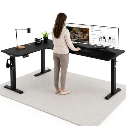 di volio Höhenverstellbarer Eckschreibtisch Schwarz Links 192×137 cm Trani | Elektrischer L-Schreibtisch, 2 Motoren, Memory-Funktion, stabile Konstruktion, Kabeldurchlässe, Haken, für Homeoffice