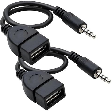 RDTOK 2 Stück 3,5 mm USB Klinke Adapter, AUX Audio Stecker auf USB-A Buchse | Kompatibel mit Autoradio mit MP3-Decoder, GPS, CD & DVD, Schwarz
