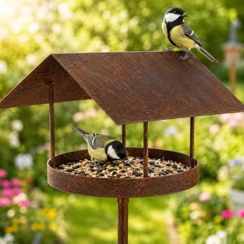 Maracita Metall Vogelhaus mit Ständer wetterfest 157 cm hoch als Gartendeko für draußen im Garten I Vogelhaus I Vogelhäuschen I Terrasse I Vogelfutterstation I Vogelfutterstation I Bird Feeder