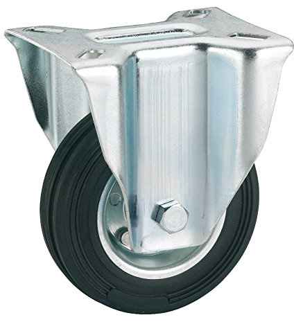 Dörner + Helmer Vollgummi-Bockrolle, 100mm x 30mm, 70kg Tragkraft, 100mm x 85mm Platte, Stahlblechfelge, ohne Bremse