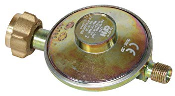 CFH Gasdruckregler 50 mbar DR 117 - Druckminderer Gasflasche für Gasgrills, Campingkocher und -heizgeräte und Heizstrahler, Eingang G.12 und Ausgang H.4 1/4 gemäß EN 16129, Durchfluss 1,5 kg/h