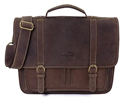 Alpenleder Aktentasche - OHIO (Handgefertigt) - Nachhaltiges Bio-Leder aus regionaler Landwirtschaft | Messenger Bag Leder, Laptoptasche 15.6 Zoll *Fair Produziert* (40x30x12.5, Koffee)