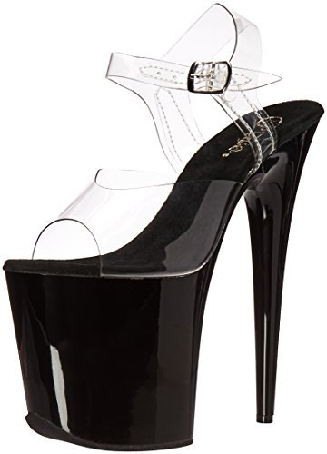 Pleaser Femme FLAMINGO-808 Sandales Bout Ouvert, Transparent (CLR/Blk), 38 EU