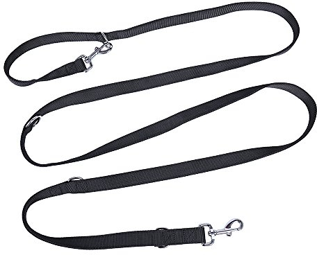Hundeleine in schwarz, Stabil und Verstellbar in 5 Längen (1.6 m-1.7 m-2.2m-2.8m-3.0m) Hundeführleine Doppelleine für große und kräftige Hunde, mit Zwei Karabiner