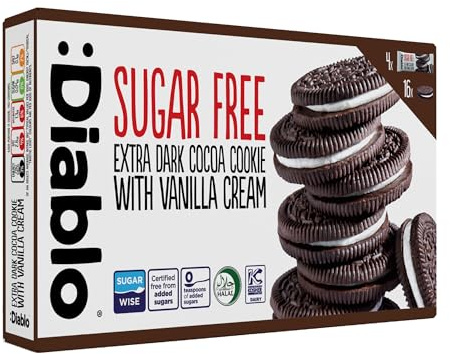 Diablo Sugarfree Extra Dark Sandwich Cookies with Vanilla Cream, 192 g