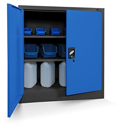 Jan Nowak Kleiner Aktenschrank C001B Büroschrank Metallschrank Lagerschrank 2 Verstellbare Fachböden Pulverbeschichtet Abschließbar 92,5 cm x 90 cm x 40 cm (Anthrazit-Blau)