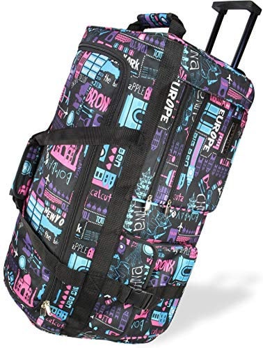 Reisetasche mit Rollen 80 Liter Volumen - Reise-Trolley mit großem Hauptfach Weichgepäck Weekender Saunatasche Europe XXL