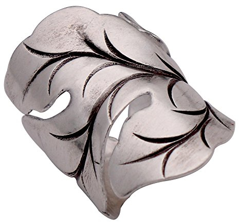 Big Handmade 925 Sterling Silver Leaf Ring Wide Cuff Ring Jewelry for Men Women 28mm Open and Adjustable