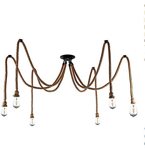 Industrial Spider Pendant 6/10 Hemp Light E27 Edsion Spider Chandelier DIY Multi Light Fitting Dining Room Hall Bedroom Hotel (6 Heads)