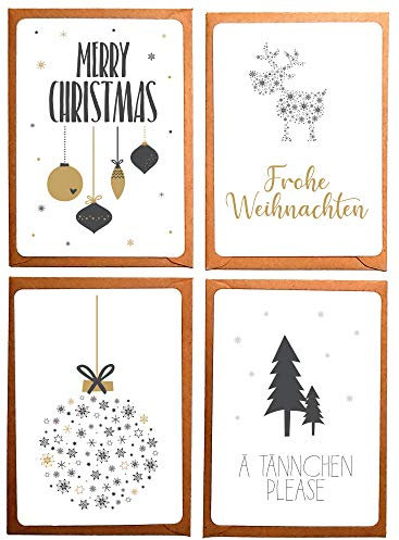 OWLBOOK Weihnachtskarten 4er Set Geschenkkarte mit Briefumschlag Geschenke Geschenkideen zu Weihnachten
