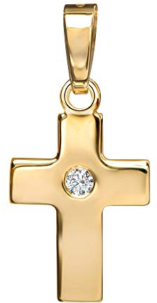 JEVELION Kreuz-Anhänger Symbol für Damen, Herren und Kinder als Kettenanhänger massives Gold-Kreuz 585 Gold 14 Karat mit Zirkonia + Schmuck-Etui