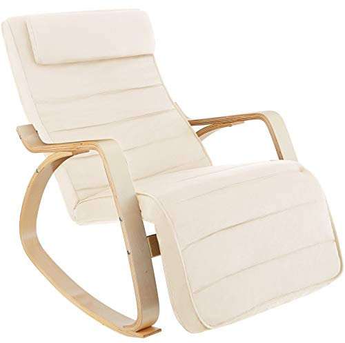 TecTake® Fauteuil à Bascule avec Accoudoirs & Repose Pieds Réglable en 5X Rocking Chair Fauteuil Relax rembourée Cadre en Bois Fauteuil Salon Veranda, Chaise Ergonomique idéal Détente, Allaitement