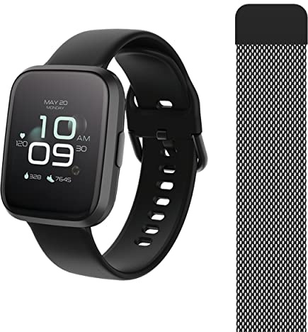 FOREVER smartwatch ForeVigo 2 SW-310 IP68 Bluetooth: v 5.0 Auflösung 240 x 240 px 180 mAh Akku 12 Tage Schrittzähler Kalorien Verbindungen 2 Armbänder (Black) (Black)
