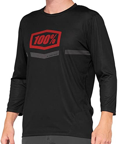 100% MTB WEAR Airmatic 3/4 Sleeve Pullover Unisex Erwachsene, Unisex, Trikot, 841269162302, Schwarz/Rot (Mehrfarbig), L