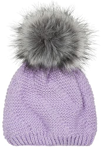 styleBREAKER Unisex Einfarbige Strick Bommelmütze fein gestrickt mit Fleece Futter, Winter Fellbommel Mütze 04024175, Farbe:Flieder