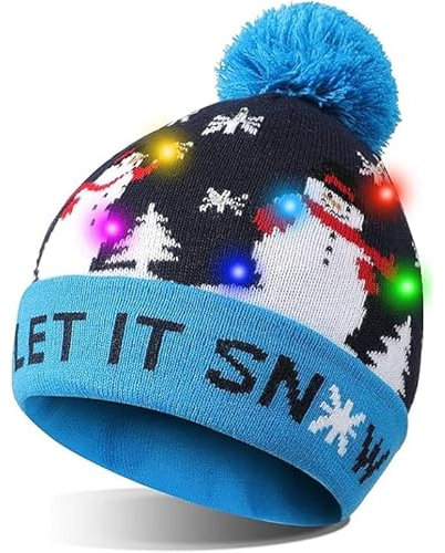 DANGZW Weihnachtsmütze LED, 6 Bunte LED Licht Weihnachten Hut Beanie Strickmütze, Unisex LED Licht Hut Männer Beanie Frauen Wintermütze Niedlich Urlaub Hut Beanie Mütze - Beleuchtetes Design