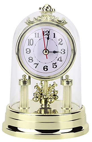 Tischuhr Gold, Drehpendeluhr Standuhr Vintage Metall Tischuhren Klassische Retro Stille für Home Desk Regal Wohnzimmer Dekoration