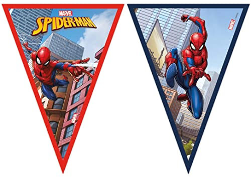 Procos- Filare 9 bandierine triangolari Marvel Spider-Man Crime Fighter in Carta FSC Folat 93867P Guirnaldas Spiderman Multicolor 2,3 Metros-Línea de Bandera para de Fiesta de cumpleaños de niños