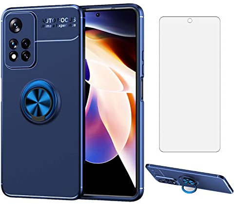 Asuwish Funda para Xiaomi Redmi Note 12 Pro 4G/Redmi Note 11 Pro 5G con Cristal Templado Protector Pantalla Vidrio Pelicula Protectora Magnética Anillo Fina Note11 11Pro 11E 2201116SG Móvil Case Azul