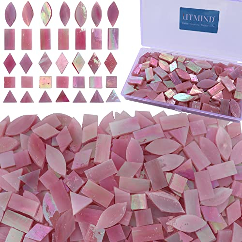 LITMIND Schillernde Glasmosaikfliesen zum Basteln, 240 Stück 5 Formen gemischte rosa Buntglasstücke, Mosaik-Kits für Erwachsene (Irisierendes Rosa)
