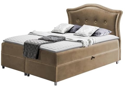 Mirjan24 Boxspringbett Bedran, Doppelbett mit 2 Bettkästen, Polsterbett, Bett mit Kopfteil, Amerikanisches Continentalbett, Matratze + Topper, Bettgestell (Magic Velvet 2206, 200 x 200 cm)