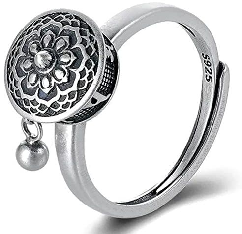 Luxylei Anillo Giratorio de Plata, Rueda de Oración Tibetana Budista, Fidget Ajustable de Buena Suerte para Mujeres y Niñas