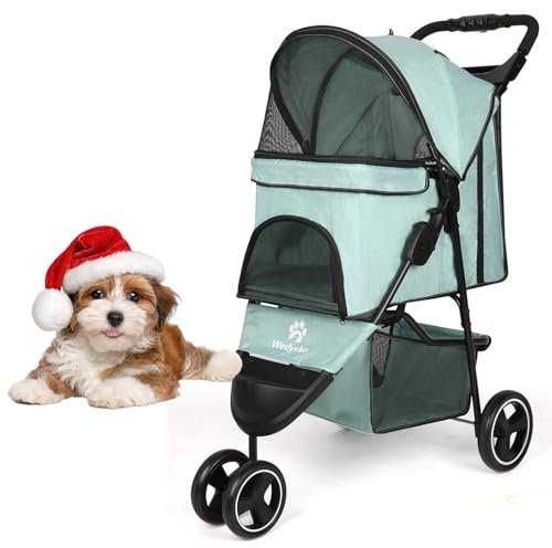 Wedyvko Hundebuggy 15 Kg für Kleine Hunde, Ultra Leicht - nur 5,4 kg, Klein Zusammenklappbar mit Zubehör, Eva-Schaum-Räder, Getränkehalter