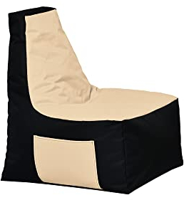 MB MILLINDABAG – Optimal Sitzsack mit Lehne - für Kinder und Erwachsene – Sessel – Kissen – Indoor & Outdoor – Gaminggeignet & bereits gefüllt - Sitzkissen Bodenkissen (Schwarz - Beige)