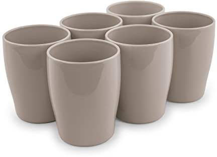 Juego de 6 Piezas de Vajilla Stilo con Acabado Brillante en Plástico Duro Reutilizable e Irrompible para Fiestas y Eventos. Marrón (Vaso 375 ml)