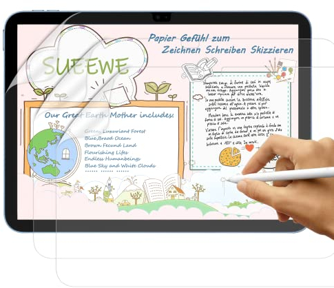 SUEEWE [3 Pezzi] Effetto Carta Pellicola per iPad 11. Generazione(A16) 2025 & iPad 10. Generazione,Feel Like Opaca Paper Pellicola in PET per Disegnare Schizzi Scrittura