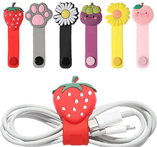 6 Pack Silicone Cable Ties, Earbuds Cord Winder, Headphone Cable Organisers Keeper, USB Cable Ties Straps Wire Holder Home Office School