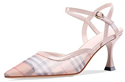 AKAZI Escarpins à Bout Pointu pour Femme Sandales à Talon Aiguille mi-Bas pour Femme Banquet à Talons Hauts Escarpins de Mariage pour Femme Noir Rose (Couleur : Noir, Taille : 38) (Rose 35 EU)