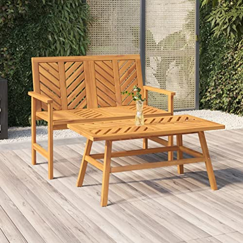 Tidyard 2-TLG. Gartenlounge Sofa Lounge Set mit Gartenbank & Couchtisch, Parkbank Sitzbank Terrassenbank Holzbank Balkonbank Gartenmöbel Bank für Balkon, Terrasse & Garten, Massivholz Akazie
