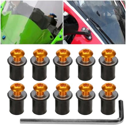 CGEAMDY 10PCS Tornillos del Parabrisas Motocicleta, Kit de Tornillo para Parabrisas, Tornillos de Aluminio 5 MM, Tornillos de Parabrisas Multifuncional, Accesorios para Automóviles(Oro)