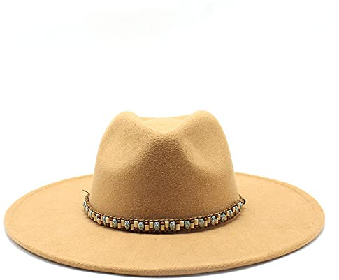 Fedora Trilby Filzhut Hut Damen Fedora Hut Herren Hut Große Krempe Hut Jazz Hut Damen Hut Mode Hut Filzhut M(56-59Cm) Camel