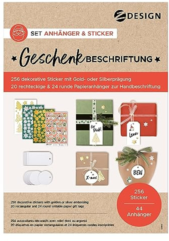 AVERY Zweckform Geschenkanhänger & Aufkleber Weihnachten (44 stabile Anhänger in zwei Formaten: 20x 90x50mm | 24x ⌀60mm, mit 256 Weihnachtsstickern zur Geschenkbeschriftung) Papier, weiß