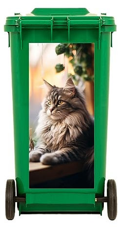2X Sheets Cat Wheelie Bin Sticker Dustbin Sticker Self Adhesive Outdoor Sticker Indoor House Cat Animal Fridge BinWallStickers