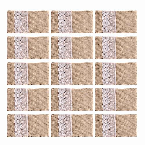 Micvtve Lot de 100 pochettes rustiques en toile de jute pour couverts de mariage - Accessoires de décoration de table