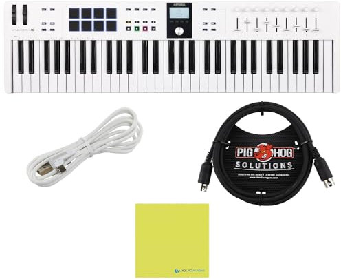 Arturia KeyLab Essential mk3 MIDI-Controller-Set mit MIDI-Tastatur, 1,8 m Pig Hog MIDI-Kabel, USB-Kabel und Poliertuch, 61-Tasten-Tastatur, Software-Integration, flexible Konnektivität