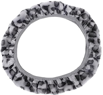 Supvox Lenkradbezug Plüsch Leopardenmuster 36-38Cm Lenkrad Abdeckung Elastisch Autozubehör Weiche Lenkradschoner für Autos Schützt und Verschönert das Lenkrad 1 Stück Grau