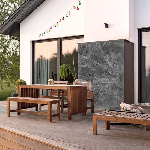 dedeco Outdoor-Rückwand Dekor Wand für Garten, Terrasse, als Außenfassade Paneel Motiv: Marmor V11, 300 x 150 cm, Nano-Protect: hochglanz, wasserfest, robust, als Wandverkleidung aus Aluminium