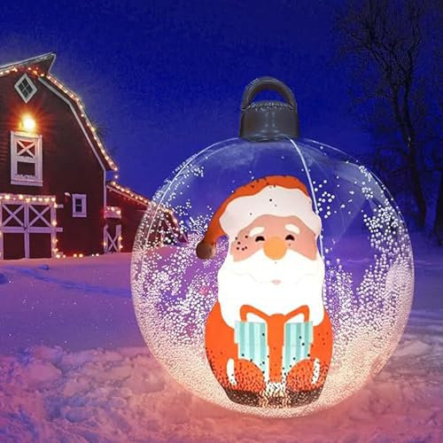 Palline di Natale Gonfiabili Grandi da 23,6 Pollici, Decorazioni Natalizie Palline di Natale Gonfiabili Trasparenti Pieghevoli con Luci a LED, Ornamenti Natalizi per L'Albero del