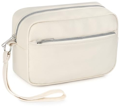 MOCOCITO Trousses de Toilette Unisex,Sac de Toilette Cuir,Accessoires de Voyage 24x14x7cm - Blanc