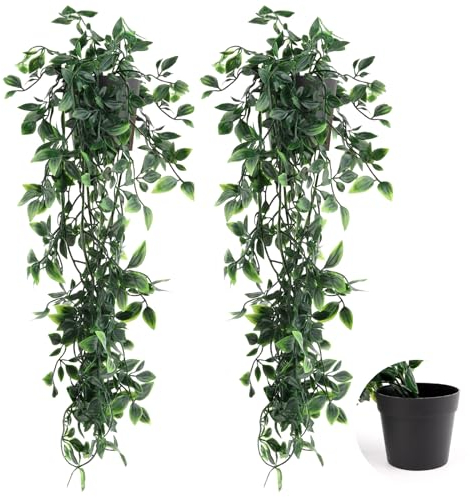VFANDV Plantas Artificiales Colgantes 3 Piezas, Plantas Colgantes Hiedra Verde Artificial con Macetas Interior Plantas Artificiales Decorativas para Sala de Estar Balcón Jardín (Verde-2pcs)