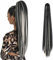Cybelleza Ponytail Extensions Zopf Pferdeschwanz Haarteil Glatt Lang 55cm Claw Clip in Haarverlängerung Kunsthaare Synthetik Haarverlängerung Zopf Extension für Frauen, Schwarz & Bleichblond
