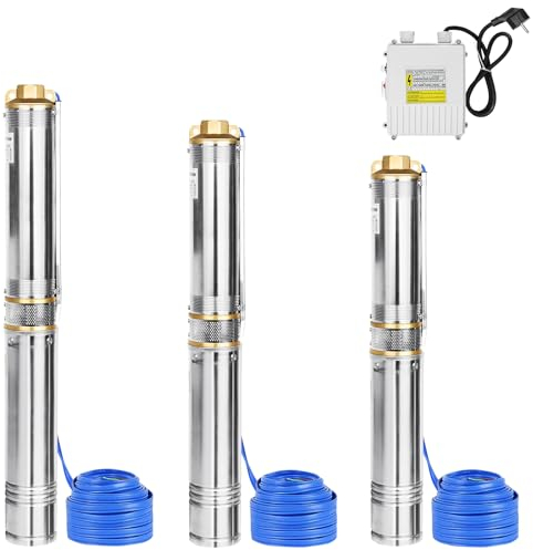 FIVMEN Brunnenpumpen Tiefbrunnenpumpe 230V Ø92mm Brunnenpumpe Edestahl mit 0.37KW 4000L/H Fördermenge, Tauchdruckpumpe für Brunnengehäuse