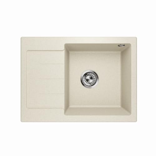 Lavello Master 1.0S - Fregadero de granito para empotrar en la cocina, fregadero individual, color arena beige - izquierdo